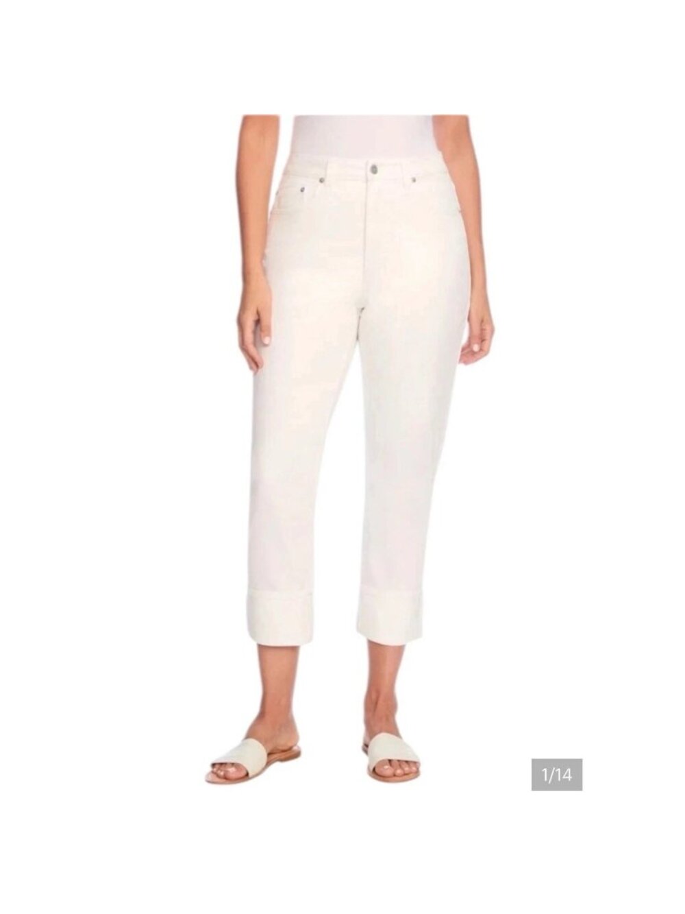 FRYE White Jeans High-Rise Cropped Straight Leg Women' s 14/32 Wide Cuff Denim